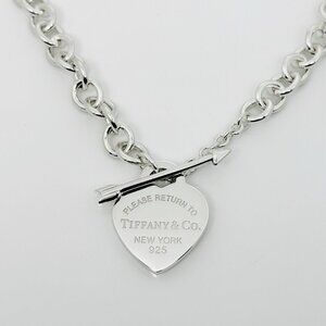RARE 18" Please Return to Tiffany Lovestruck Heart Tag Arrow Toggle Necklace